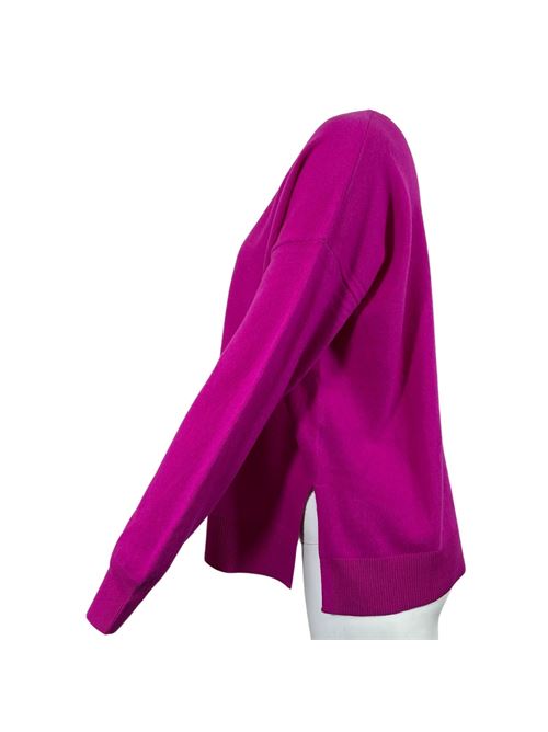 WOMEN'S V-NECK SWEATER ASYMMETRICAL CUT WITH SIDE SLITS FUCSIA ESSENTIEL STUDIO | LMD040FUXIA